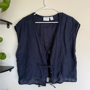 Cynthia Rowley Navy Linen Top